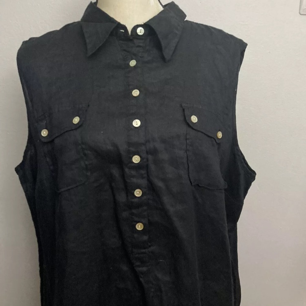 10-3 Avenue black top Shirt button up 100% linen tunic 22 24 NWT NEW - Picture 3 of 4